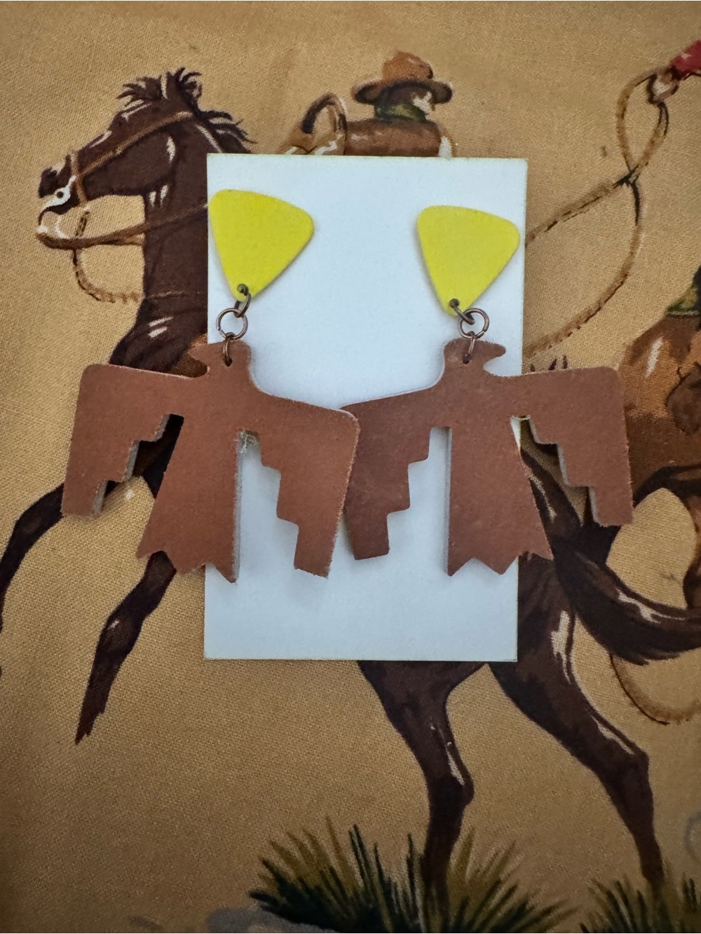 Hand Crafted Yellow and Brown Southwestern Thunderbird Earrings